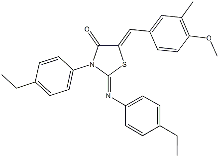 3-(4-ethylphenyl)-2-[(4-ethylphenyl)imino]-5-(4-methoxy-3-methylbenzylidene)-1,3-thiazolidin-4-one Struktur