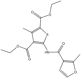 diethyl 3-methyl-5-[(2-methyl-3-furoyl)amino]-2,4-thiophenedicarboxylate Struktur