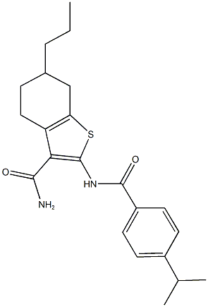 2-[(4-isopropylbenzoyl)amino]-6-propyl-4,5,6,7-tetrahydro-1-benzothiophene-3-carboxamide Struktur