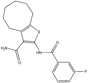 2-[(3-fluorobenzoyl)amino]-4,5,6,7,8,9-hexahydrocycloocta[b]thiophene-3-carboxamide Struktur