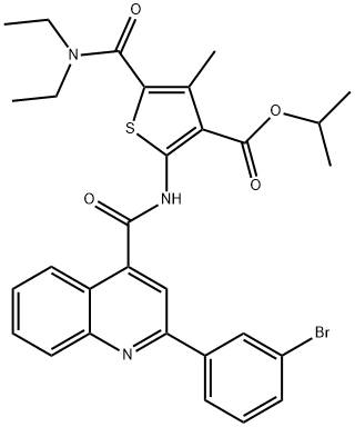 isopropyl 2-({[2-(3-bromophenyl)-4-quinolinyl]carbonyl}amino)-5-[(diethylamino)carbonyl]-4-methyl-3-thiophenecarboxylate Struktur