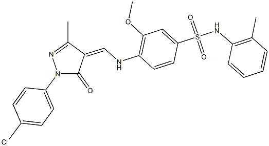 4-({[1-(4-chlorophenyl)-3-methyl-5-oxo-1,5-dihydro-4H-pyrazol-4-ylidene]methyl}amino)-3-methoxy-N-(2-methylphenyl)benzenesulfonamide Struktur