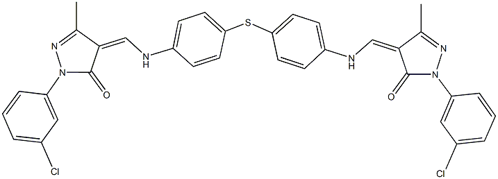 2-(3-chlorophenyl)-4-[(4-{[4-({[1-(3-chlorophenyl)-3-methyl-5-oxo-1,5-dihydro-4H-pyrazol-4-ylidene]methyl}amino)phenyl]sulfanyl}anilino)methylene]-5-methyl-2,4-dihydro-3H-pyrazol-3-one Struktur