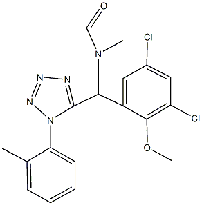 (3,5-dichloro-2-methoxyphenyl)[1-(2-methylphenyl)-1H-tetraazol-5-yl]methyl(methyl)formamide Struktur