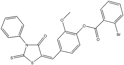 2-methoxy-4-[(4-oxo-3-phenyl-2-thioxo-1,3-thiazolidin-5-ylidene)methyl]phenyl 2-bromobenzoate Struktur