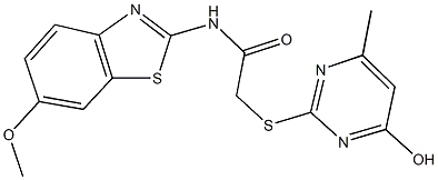 2-[(4-hydroxy-6-methyl-2-pyrimidinyl)sulfanyl]-N-(6-methoxy-1,3-benzothiazol-2-yl)acetamide Struktur