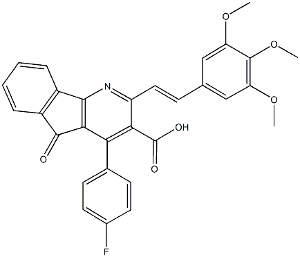 4-(4-fluorophenyl)-5-oxo-2-[2-(3,4,5-trimethoxyphenyl)vinyl]-5H-indeno[1,2-b]pyridine-3-carboxylic acid Struktur