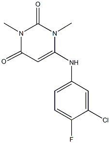 6-(3-chloro-4-fluoroanilino)-1,3-dimethyl-2,4(1H,3H)-pyrimidinedione Struktur