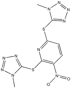 3-nitro-2,6-bis[(1-methyl-1H-tetraazol-5-yl)sulfanyl]pyridine Struktur