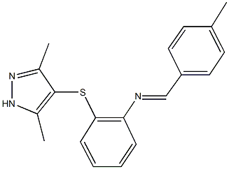 N-{2-[(3,5-dimethyl-1H-pyrazol-4-yl)sulfanyl]phenyl}-N-(4-methylbenzylidene)amine Struktur