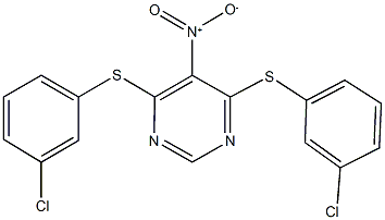 4,6-bis[(3-chlorophenyl)sulfanyl]-5-nitropyrimidine Struktur