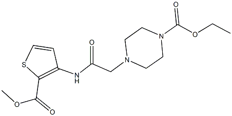 ethyl 4-(2-{[2-(methoxycarbonyl)-3-thienyl]amino}-2-oxoethyl)-1-piperazinecarboxylate Struktur