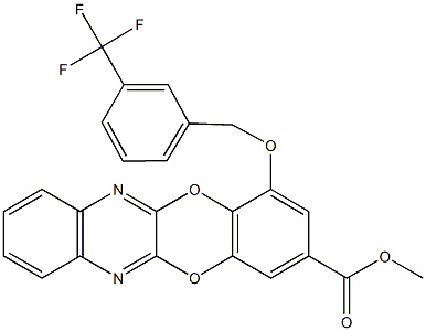 methyl 4-{[3-(trifluoromethyl)benzyl]oxy}[1,4]benzodioxino[2,3-b]quinoxaline-2-carboxylate Struktur