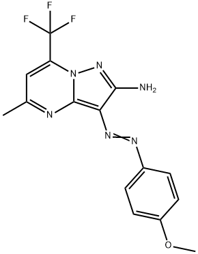 3-[(4-methoxyphenyl)diazenyl]-5-methyl-7-(trifluoromethyl)pyrazolo[1,5-a]pyrimidin-2-amine Struktur