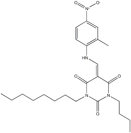 1-butyl-5-({4-nitro-2-methylanilino}methylene)-3-octyl-2,4,6(1H,3H,5H)-pyrimidinetrione Struktur