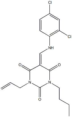 1-allyl-3-butyl-5-[(2,4-dichloroanilino)methylene]-2,4,6(1H,3H,5H)-pyrimidinetrione Struktur