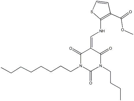 methyl 2-{[(1-butyl-3-octyl-2,4,6-trioxotetrahydro-5(2H)-pyrimidinylidene)methyl]amino}-3-thiophenecarboxylate Struktur