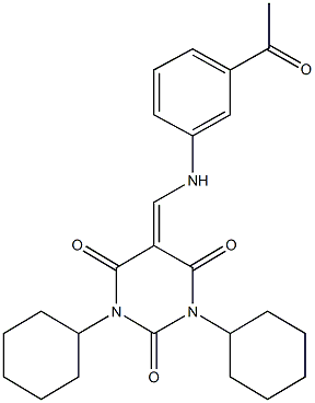 5-[(3-acetylanilino)methylene]-1,3-dicyclohexyl-2,4,6(1H,3H,5H)-pyrimidinetrione Struktur