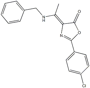 4-[1-(benzylamino)ethylidene]-2-(4-chlorophenyl)-1,3-oxazol-5(4H)-one Struktur