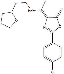 2-(4-chlorophenyl)-4-{1-[(2-tetrahydro-2-furanylethyl)amino]ethylidene}-1,3-oxazol-5(4H)-one Struktur