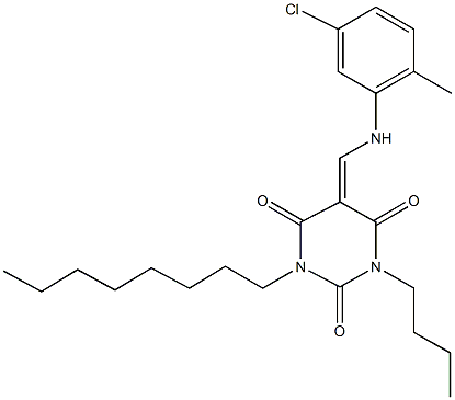 1-butyl-5-[(5-chloro-2-methylanilino)methylene]-3-octyl-2,4,6(1H,3H,5H)-pyrimidinetrione Struktur