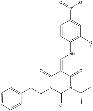 5-({4-nitro-2-methoxyanilino}methylene)-1-isopropyl-3-(2-phenylethyl)-2,4,6(1H,3H,5H)-pyrimidinetrione Struktur