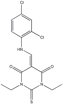 5-[(2,4-dichloroanilino)methylene]-1,3-diethyl-2-thioxodihydro-4,6(1H,5H)-pyrimidinedione Struktur