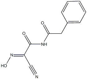 2-cyano-2-(hydroxyimino)-N-(phenylacetyl)acetamide Struktur