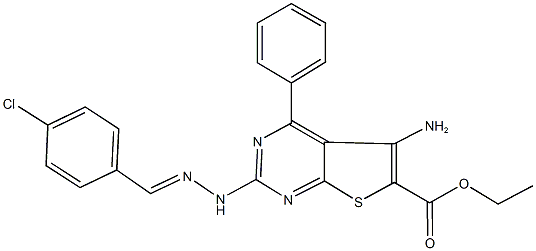 ethyl 5-amino-2-[2-(4-chlorobenzylidene)hydrazino]-4-phenylthieno[2,3-d]pyrimidine-6-carboxylate Struktur