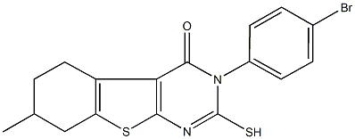 3-(4-bromophenyl)-7-methyl-2-sulfanyl-5,6,7,8-tetrahydro[1]benzothieno[2,3-d]pyrimidin-4(3H)-one Struktur