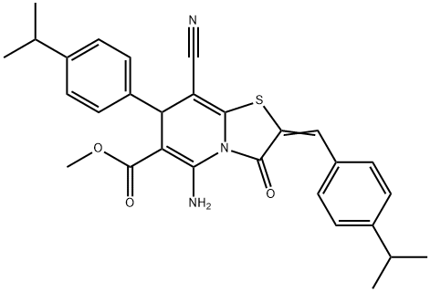 methyl 5-amino-8-cyano-2-(4-isopropylbenzylidene)-7-(4-isopropylphenyl)-3-oxo-2,3-dihydro-7H-[1,3]thiazolo[3,2-a]pyridine-6-carboxylate Struktur