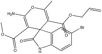 5'-allyl 3'-methyl 2'-amino-5-bromo-1,3-dihydro-6'-methyl-2-oxospiro[2H-indole-3,4'-(4'H)-pyran]-3',5'-dicarboxylate Struktur