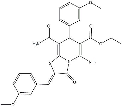 ethyl 5-amino-8-(aminocarbonyl)-2-(3-methoxybenzylidene)-7-(3-methoxyphenyl)-3-oxo-2,3-dihydro-7H-[1,3]thiazolo[3,2-a]pyridine-6-carboxylate Struktur