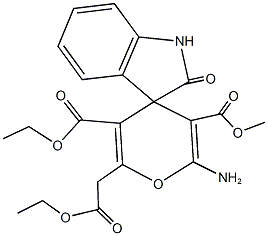 5'-ethyl 3'-methyl 2'-amino-6'-(2-ethoxy-2-oxoethyl)-1,3-dihydro-2-oxospiro[2H-indole-3,4'-(4'H)-pyran]-3',5'-dicarboxylate Struktur