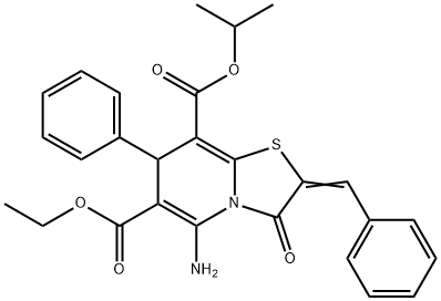 6-ethyl 8-isopropyl 5-amino-2-benzylidene-3-oxo-7-phenyl-2,3-dihydro-7H-[1,3]thiazolo[3,2-a]pyridine-6,8-dicarboxylate Struktur