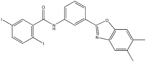 N-[3-(5,6-dimethyl-1,3-benzoxazol-2-yl)phenyl]-2,5-diiodobenzamide Struktur