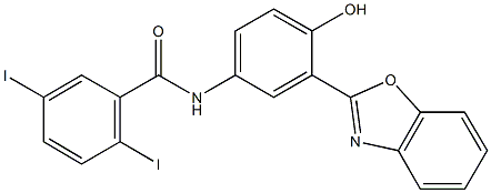 N-[3-(1,3-benzoxazol-2-yl)-4-hydroxyphenyl]-2,5-diiodobenzamide Struktur