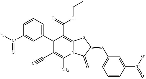 ethyl 5-amino-6-cyano-2-{3-nitrobenzylidene}-7-{3-nitrophenyl}-3-oxo-2,3-dihydro-7H-[1,3]thiazolo[3,2-a]pyridine-8-carboxylate Struktur