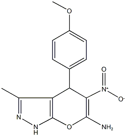 6-amino-5-nitro-4-(4-methoxyphenyl)-3-methyl-1,4-dihydropyrano[2,3-c]pyrazole Struktur