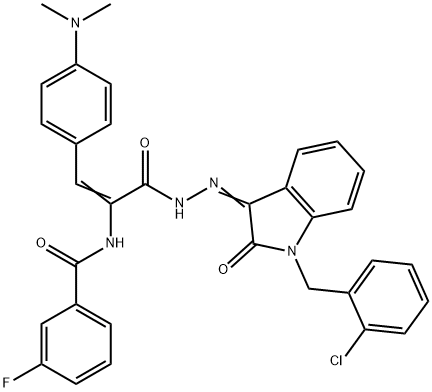 N-{1-({2-[1-(2-chlorobenzyl)-2-oxo-1,2-dihydro-3H-indol-3-ylidene]hydrazino}carbonyl)-2-[4-(dimethylamino)phenyl]vinyl}-3-fluorobenzamide Struktur