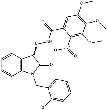 N'-[1-(2-chlorobenzyl)-2-oxo-1,2-dihydro-3H-indol-3-ylidene]-2-nitro-3,4,5-trimethoxybenzohydrazide Struktur