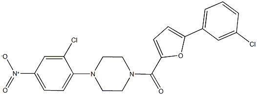 1-{2-chloro-4-nitrophenyl}-4-[5-(3-chlorophenyl)-2-furoyl]piperazine Struktur