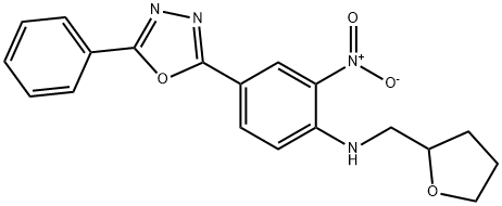 2-{3-nitro-4-[(tetrahydro-2-furanylmethyl)amino]phenyl}-5-phenyl-1,3,4-oxadiazole Struktur