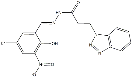 3-(1H-1,2,3-benzotriazol-1-yl)-N'-{5-bromo-2-hydroxy-3-nitrobenzylidene}propanohydrazide Struktur