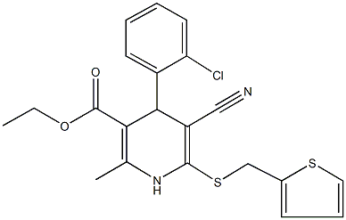 ethyl 4-(2-chlorophenyl)-5-cyano-2-methyl-6-[(2-thienylmethyl)sulfanyl]-1,4-dihydro-3-pyridinecarboxylate Struktur