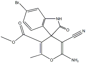 6-amino-6'-bromo-5-cyano-1',3'-dihydro-3-methoxycarbonyl-2-methyl-2'-oxospiro[4H-pyran-4,3'-(2'H)-indole] Struktur