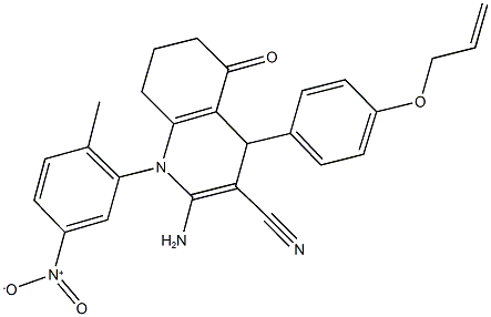 4-[4-(allyloxy)phenyl]-2-amino-1-{5-nitro-2-methylphenyl}-5-oxo-1,4,5,6,7,8-hexahydro-3-quinolinecarbonitrile Struktur