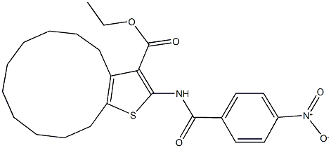 ethyl 2-({4-nitrobenzoyl}amino)-4,5,6,7,8,9,10,11,12,13-decahydrocyclododeca[b]thiophene-3-carboxylate Struktur