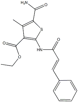 ethyl 5-(aminocarbonyl)-2-(cinnamoylamino)-4-methyl-3-thiophenecarboxylate Struktur