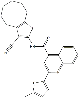 N-(3-cyano-4,5,6,7,8,9-hexahydrocycloocta[b]thien-2-yl)-2-(5-methyl-2-thienyl)-4-quinolinecarboxamide Struktur